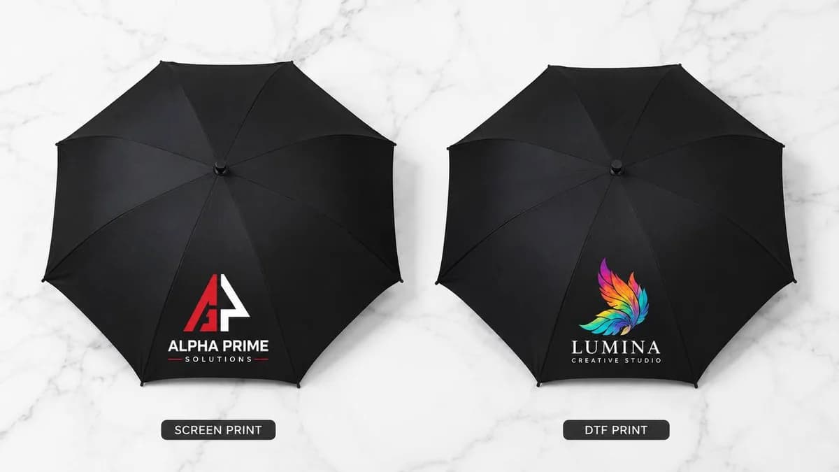 Perbedaan Sablon dan Print DTF untuk Custom Logo Payung: Panduan Lengkap 2026